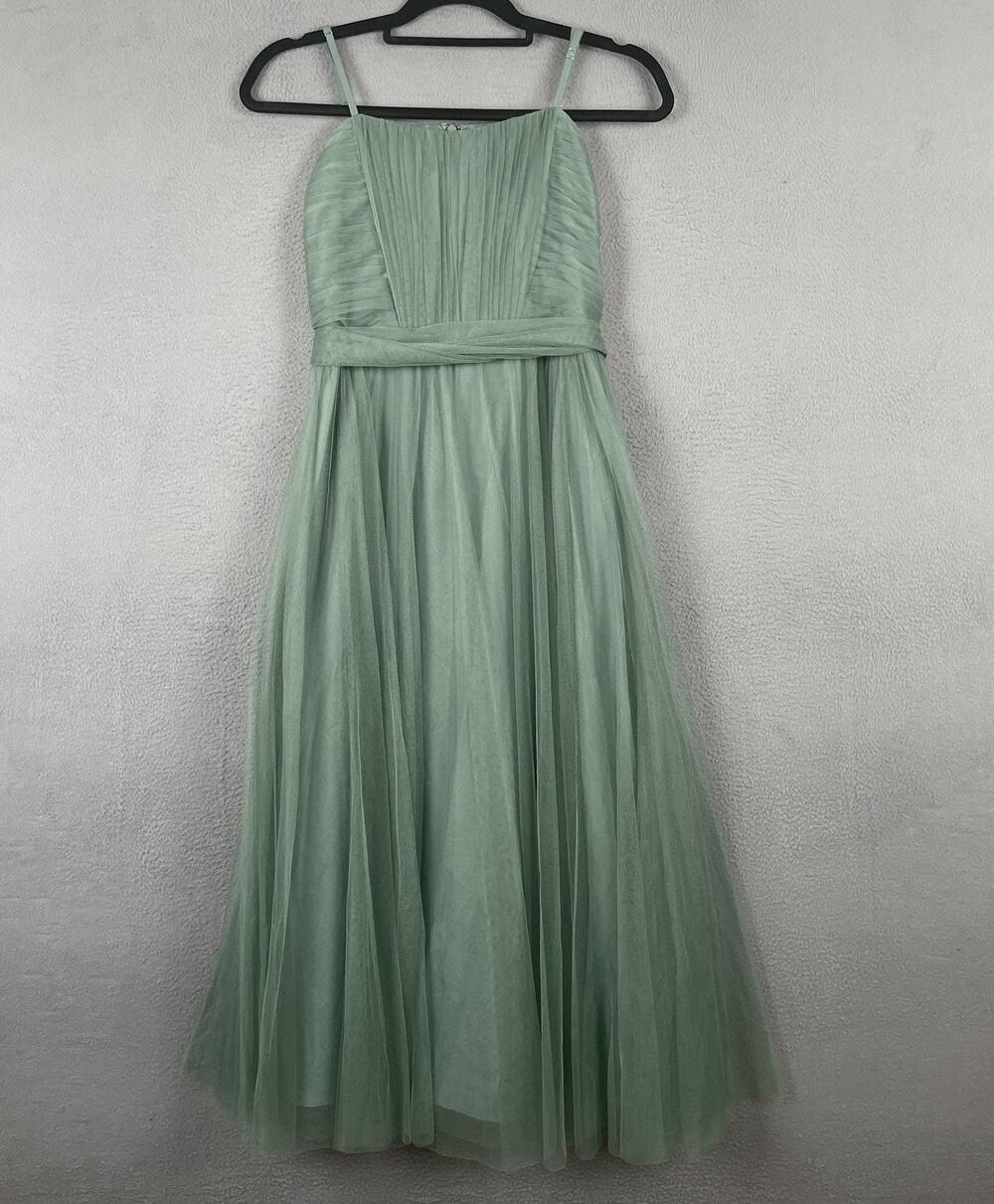 Revelry Dress Womens Junior 14 Green Tulle Formal Gown Spaghetti Strap 3277-R